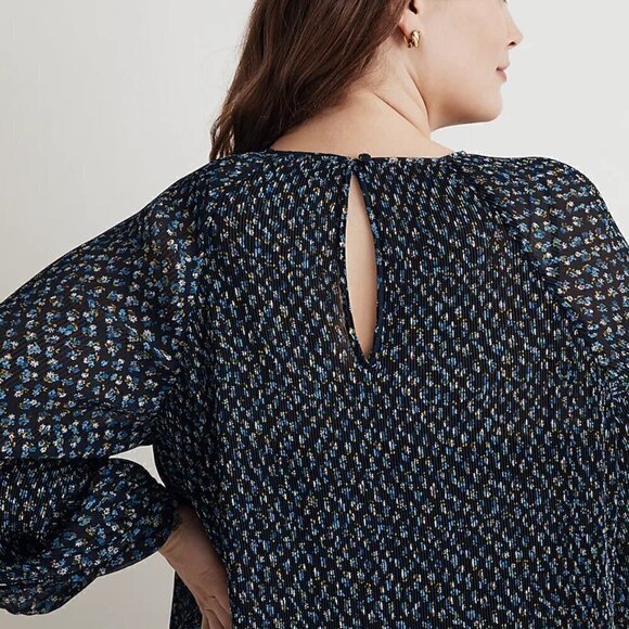 Madewell Crinkle Georgette Flared Hem Mini Dress Floral Blue Plus Size 1X NWT - Picture 2 of 13
